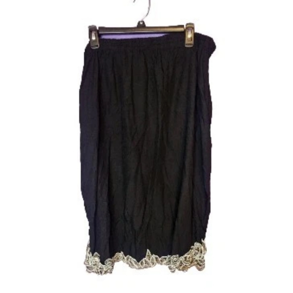 Pearls Maxi Skirt Black With Embroidered Bottom Plus Size 1X